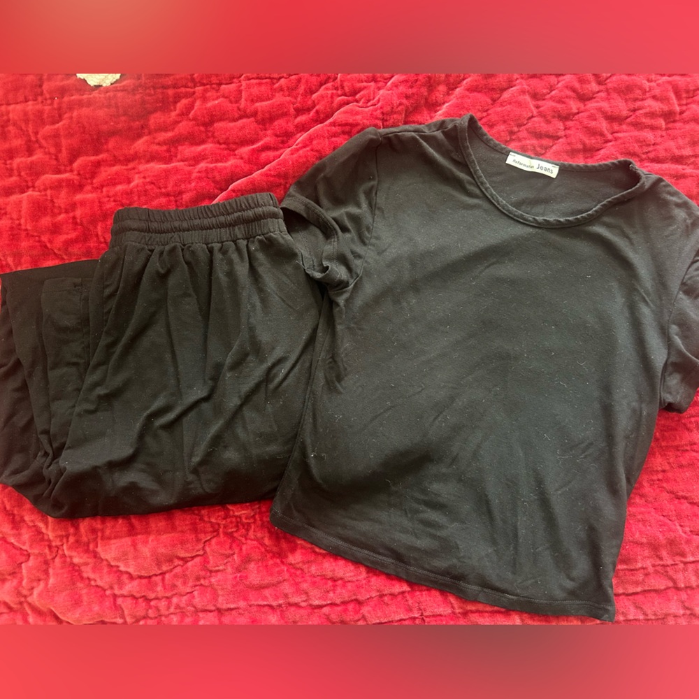 Reformation Black tee and drawstring pants set